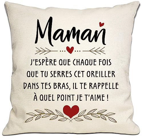 Maman J'espère qu'à Chaque Fois Que tu serres ce Coussin, il Te rappelle Combien Je t'aime Housse de Coussin pour Maman Cadeau d'anniversaire Cadeau de fête des mères Cadeau de Noël(Maman), 45 x 45 cm