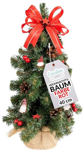 Creative Home Albero di Natale Artificiale Rosso | Albero di Natale Piccolo 40 cm | Decorazioni Natalizie per Tavolo Scrivania Alberi di Natale gia Addobbati | Alberelli Natalizi Interno e Esterno