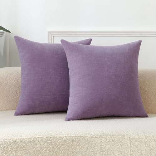 Qanatmz Lavendel-Kissenbezüge, Dekokissen, Zierkissen, gemütlich, weich, dekorativ, Chenille, quadratisch, Couch-Kissenbezüge für Sofa, Wohnzimmer, 45,7 x 45,7 cm, Hellviolett, 2 Stück