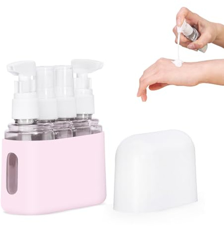 Georcep Mini Shampoo Dispenser Portable Travel Bottle Set - Travel Bottles for Toiletries (A-Pink)
