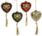 4 x Heart Shaped Traditional Imperial Style Glass Hanging Christmas Tree Bauble Decorations - with Tassle - Ruby Red, Green, Champagne Gold, Red - 10 cm