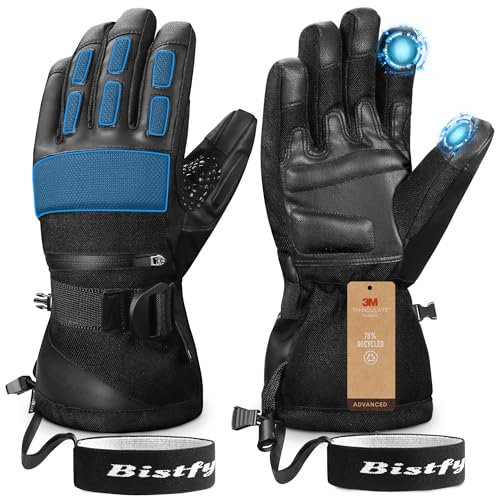 Bistfy Guantes Invierno Hombre, Cálidos 3M Thinsulate Guantes Termicos para Climas Fríos, Impermeables y Cortavientos Guantes Moto Hombre para Esquí, Snowboard, Motos de Nieve, Ciclismo