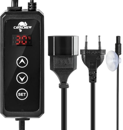 CAVACHEW Dimmbarer Thermostate für Wärmelampe und Heizmatte Terrarium, Digitaler Temperaturregler für Reptilien, Samenkeimung und Gewächshaus, Thermostat Steckdose unterstützen °C / °F, 230V 50HZ