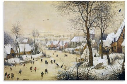NgAnoh Winterlandschaft mit Skatern von Pieter Bruegel The Elder Leinwand gedruckt Poster Wandkunst Scroll Leinwand Gemälde Bild Wohnzimmer Dekor Zuhause 20 x 30 cm