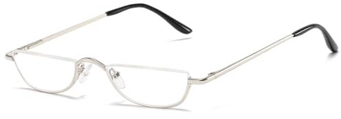 ABETOS Half Moon Reading Glasses Half Frame Semi Rimless Metal Strong Eyewear Spring Hinge Clear Lens Lightweight Fashion Computer Readers for Men Women, Silver 1.75