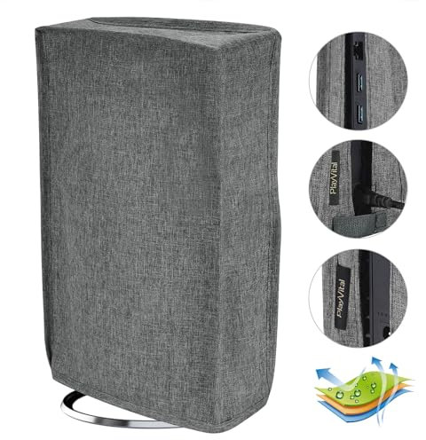PlayVital Cubierta Antipolvo Vertical para ps5 Slim Disc Edición(el Nuevo diseño más pequeño) Protector de Nailon a Prueba de Polvo Funda Impermeable para ps5 Slim Consola Accesorios(Gris)