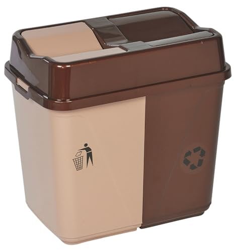 URBNLIVING 40L/60L/100L Duo Kitchen Bin Waste Garbage Can 2 Compartments With Base Connectors (Brown/Beige, 100 L)