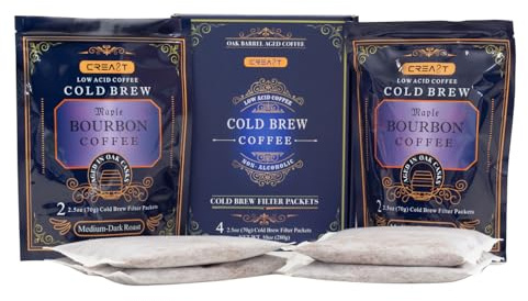 CREA8T Cold Brew Maple Bourbon flavored coffee - Pack of 4 Cold Brew GROUND Filter packets 2.5oz each totalling 10oz.