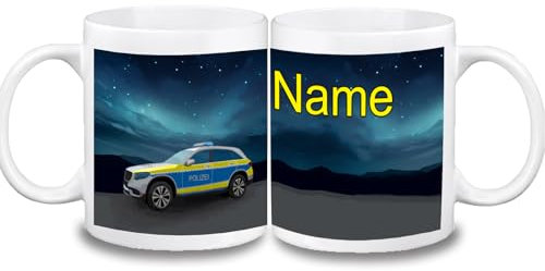 Kinder Tasse mit Name/Farbwahl Tasse + Schriftwahl für Name + Keramik oder Kunststoff (Polizei)