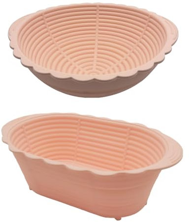 curfair Ovaler faltbarer Brotkorb mit Produkttitel zum Auflisten, 2-teiliges Silikon-Gärset, rund, Sauerteig-Banneton, Küche, Backen, Rosa