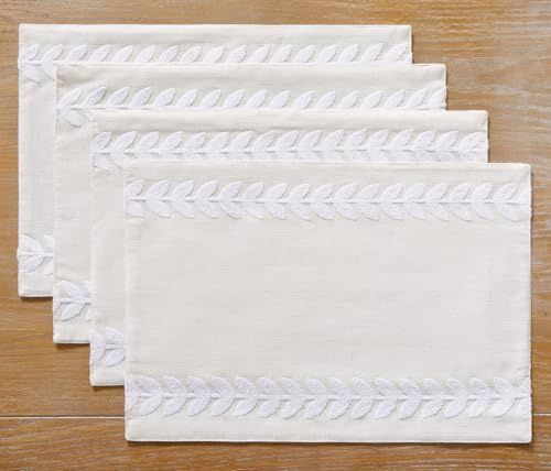 Wracra Tischsets Baumwolle Leinen, Platzsets Abwaschbar, Tischsets 4er Set | 33 x 45 cm, Unregelmäßige Weidenblatt, Tischset Stoff, Platzset Boho, Maschinenwaschbar, Esszimmer, Feiertage, Partys
