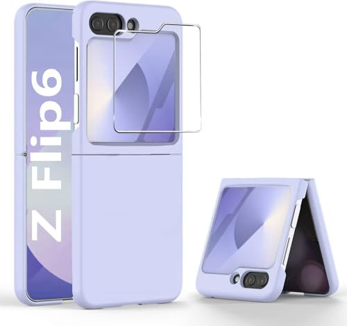 Astter for Samsung Galaxy Z Flip 6 Case with Screen Protector Galaxy Z Flip6 Hard PC Silicone Slim Anti-Scratch Shockproof Protective Cover for Samsung Flip 6 Phone Case-Purple