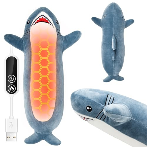 HOTHUGZ Shark Heating Pad for Period Cramps & Menstrual Pain Relief, Cute Heated Stuffed Animal Heating Pad Plush, Portable USB Heated Toy with Auto Shut Off for Women & Girls, Gift for Mom