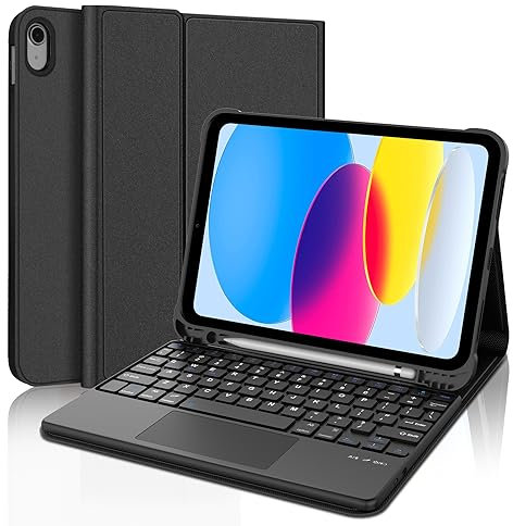 SENGBIRCH Keyboard Case for iPad 11th Generation (11, 2025) with Trackpad - UK Layout Detachable Wireless Bluetooth Keyboard with Touch Pad, Cover for iPad 10th Generation 10.9, Black