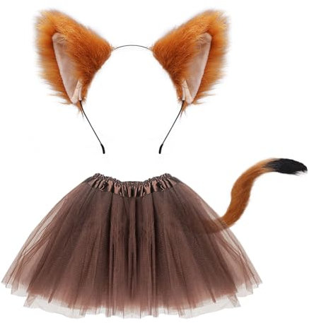 FUIPVGI 3 teiliges Fuchs Kostüm im Lieferumfang enthalten künstliche Fuchsohren,Fuchsschwanz, Tutu-Rock für Erwachsene und Kinder,Verkleiden von Fuchs-Cosplay, Halloween-Kostüm, Bühnenshow (braun)