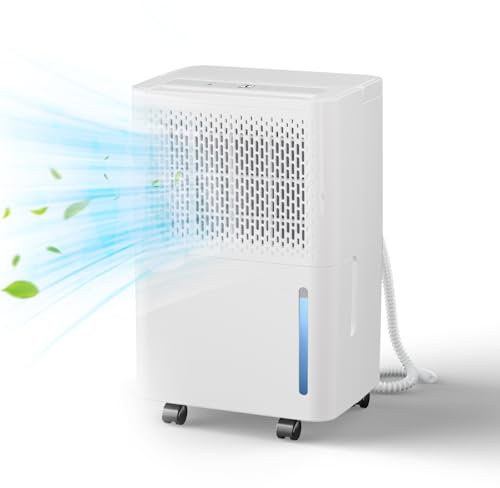 12L/Day Dehumidifier with Auto Humidity Sensor & Display, Energy Efficient Laundry Mode, night mode, Continuous Drain Hose, 24H Timer for Bedrooms, Basements, 2.1L water Tank, 360° Wheels