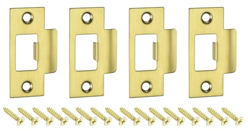 sourcing map 4Pcs Door Strike Plate, 70mm x 40.3mm Stainless Steel Latch Deadbolt Replacement Lock Strike Plate for Door Frame Door Jamb Reinforcement, Gold