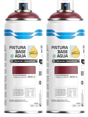 H HANSEL HOME Pintura Spray Base Agua 400ml - Para Muebles, Metal, Plástico y Madera - Ecológica y Sin Olor, Colores Duraderos - Rojo Burdeos, 2 unidades