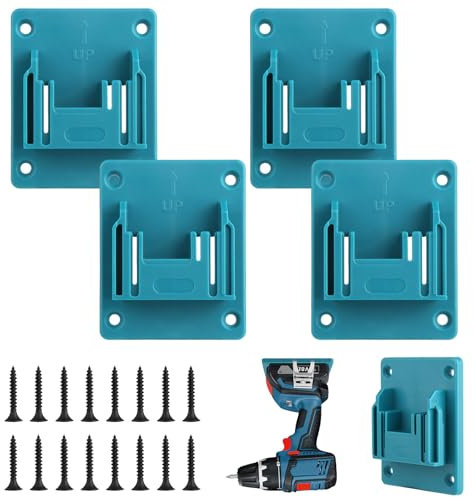 4 Stück Wandhalterung Werkzeughalter für Makita 18V Elektrowerkzeug, Elektrowerkzeug Bohrwerkzeuge Halterung mit 16 Schrauben, Blau-Grün Bohrerhalter Wandhalterung für Werkstatt und Garage (blau-grün)