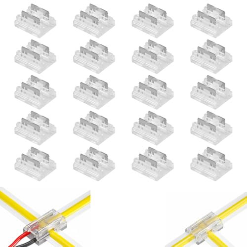 Wenxiaw 2 Polig 8mm COB/SMD LED Streifen Verbinder, 20 Stück LED Streifen Verbinder Transparent LED Eckverbinder LED Strip Connector Lötfreier Für COB/SMD LED Streifen, Lötfreie Verbindung