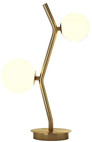 MYUYEE Lampe de Table Lampe de Table en Verre Lampe de Chevet à 2 Lampes Lampe de Lecture sur Pied en métal avec Abat-Jour en Verre Lampe de Bureau dorée pour Chambre,