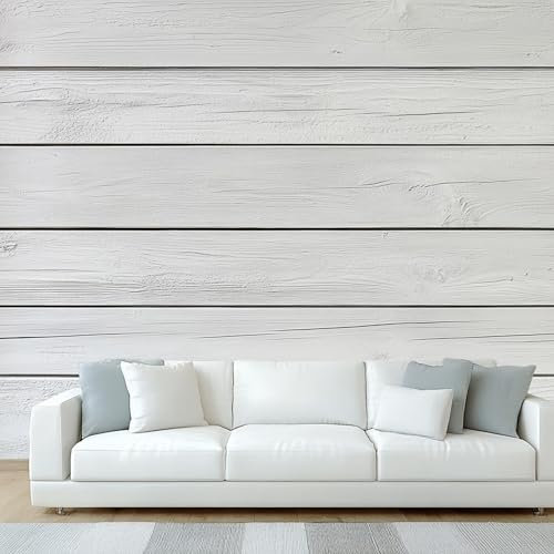 Générique Papier Peint Panoramique Effet Bois Blanc, Papier Peint Rustique Imitation Bois, Fresque Murale, Decoration Chambre Salon, 100 x 70 cm