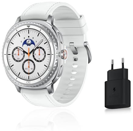 Samsung Galaxy Watch8 Classic, Montre Connectée, Couronne rotative, Galaxy AI, Coach Sommeil, Coach Running, Bluetooth, 46mm, Blanc, Chargeur Secteur Rapide 25W Inclus, Version FR
