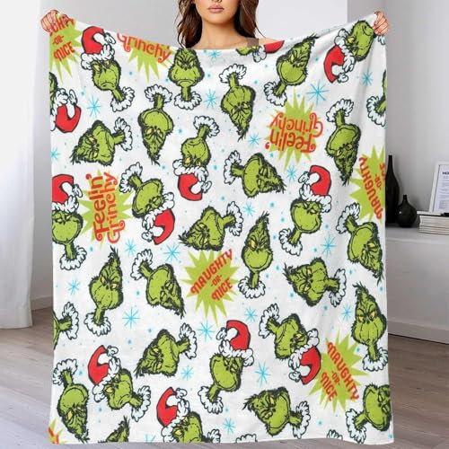 Weihnachts-Grinch 3D Muster Kuscheldecke Decke Warm Sofaüberwurf Für Kinder Erwachsene Weihnachten Geburtstag Geschenk,Hochdekorativ & Langlebig 70x80inch(180x200cm)