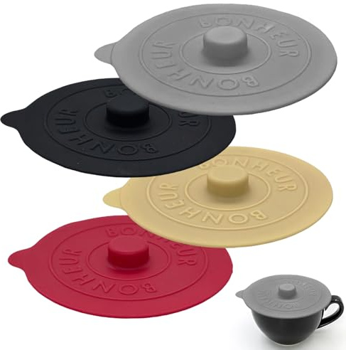 PLUSHCEWT 4 Pcs Silicone Lids,Universal Mug with Lid for Hot Drinks,Reusable Leak-Proof Cup with Lid for Coffee Tea,Silicone Lids Food Covers for Home & Office Use