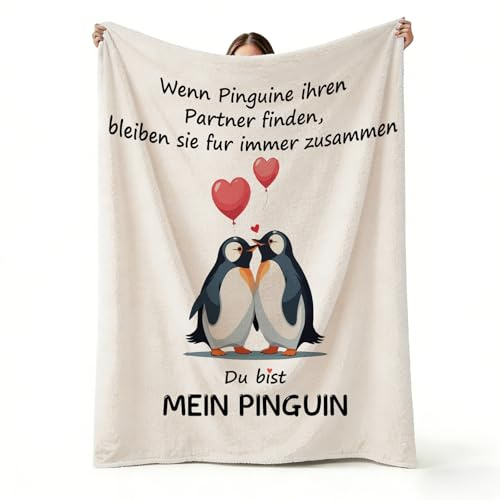 MUMI HEIMA Personalisierte Pinguin Decke, Jahrestag Geschenk für Ihn/Sie | Hochzeitstag Geschenke für Frauen Männer, Geschenke für Frauen Weihnachten Couple Geschenke Decke 150x130CM
