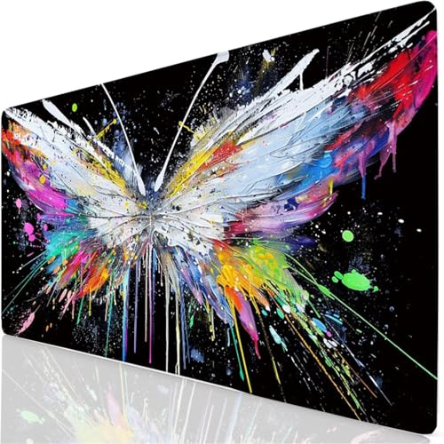 Gaming Mauspad Schwarz Weiß Mauspad XXL 60x40cm Mousepad Schmetterling Schreibtischunterlage mit Anti Rutsch Basis Mouse Pad, Wasserdicht und rutschfest Desk Mat für Tastatur und Maus, Laptop YG-717
