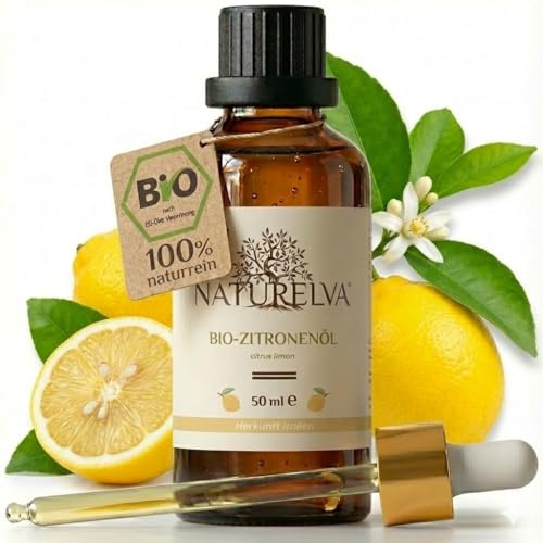 Naturelva® Zitronenöl BIO 50ml – naturreines ätherisches Öl mit Pipette - Aromaöl in Lebensmittelqualität