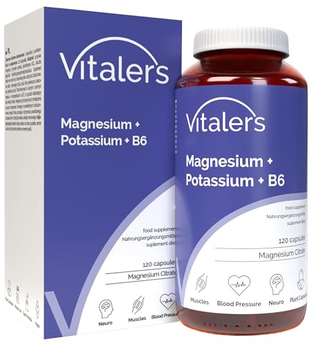 Vitaler Magnesium 100 mg + Kalium 150 mg + Vitamin B6 6 mg – 120 Kapseln, vegan, 4 Monate Einnahme