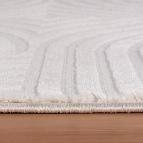 KADIMA DESIGN Moderner Teppich Skulpturales 3D-Muster Pflegeleicht Zeitlos Waschbar Strapazierfähig Robust Creme 140x200 cm Esszimmer Wohnzimmer Fußbodenheizung geeignet Oeko-TEX | ILLER