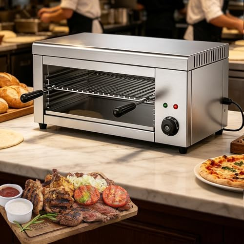 RUODATONLY 2000W Salamandra griglia, Temperatura 50 a 300 °C, griglia Commerciale con Vassoio raccogli-briciole Rimovibile, griglia salamandra per Pizza, bistecche alla griglia, panini