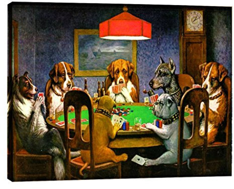 ELITEART - Dogs Poker von Cassius Marcellus Coolidge Ölgemälde, Reproduktion, Giclée-Wandkunst, Leinwanddruck, Größe: 48 x 39 cm