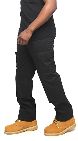 Mens Cargo Work Trousers Size 28 to 52 Black or Navy Cargo Combat Trousers by BWM (46 Waist/Short Leg, Black)
