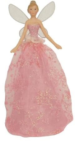 Gisela Graham Resin and Fabric Tree Top Pink Snowflake Angel 19cm