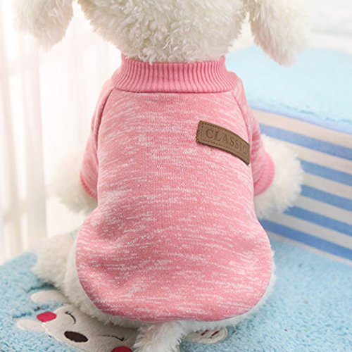 Idepet Haustier Katze Hundepullover, Warmer Hundepullover Katzenkleidung, Fleece-Welpenmantel für kleine mittelgroße große Hunde rosa grau XS-XXL