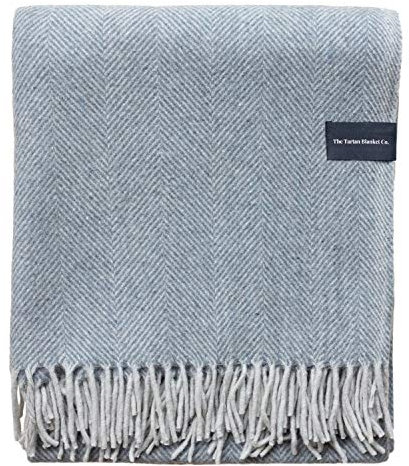 The Tartan Blanket Co. Decke aus recycelter Wolle, Fischgrätenmuster, 150 x 190 cm, Anthrazit