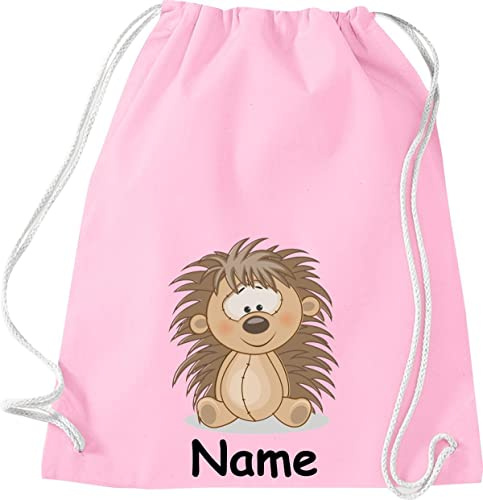 Shirtinstyle Turnbeutel, Tiere Igel mit Wunschnamen, Kinder, Stoffbeutel, Kinderrucksack, Jute, Gymsack, Farbe rosa