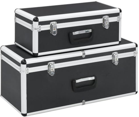 vidaXL Aufbewahrungskoffer 2 Stk. Schwarz Aluminium
