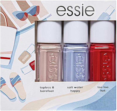 L'Oreal Essie Nail Polish Summer Kit, Contains Nude Topless and Barefoot, Blue Shade Saltwater Happy, Red Too Too Hot, 0.10101 kg