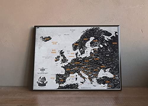 Europakarte Pinnwand mit Stecknadeln Bonus 100 Pins, Abenteuer Karte mit Rahmen, Personalisierte Karten mit Originalfarben, Hergestellt in der EU, 43x53 cm, Die Karte ist gebrauchsfertig…
