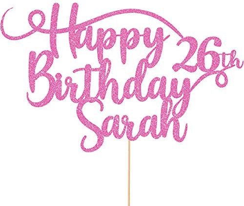 Personalised Happy Birthday Glitter Cake Topper - Light Pink Any Name & Any Age Glitter Cake Decoration and Sprinkles - Happy Birthday Decorations - Personalised Toppers for Cakes by Cakeshop