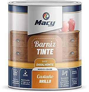 Macy Barniz Tinte Brillo de Alta Decoración Interior y Exterior. 375 Mililitros. Color Castaño