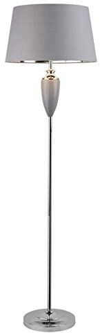 Lighting Supermarket Hepburn Large Ceramic Floor Lamp with Matching Shade - Modern Grey & Silver