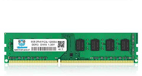 PC3L 12800U DDR3L 1600MHz 8GB UDIMM RAM 2Rx8 1.35V 240-Pin Non-ECC Unbuffered Dual Rank Desktop Memory