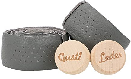 Gusti Echtleder Lenkerband Fahrrad - Fausto C. 80 cm Griffband Griff Bartape Fahrradzubehör Rennrad inkl Korken Lederband Lenker Grau