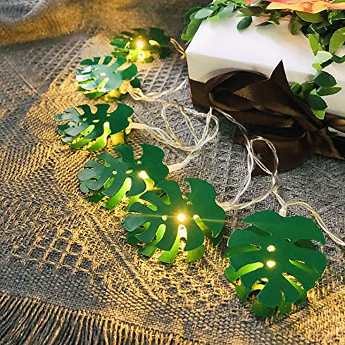 Riaxuebiy Monstera Leaf Lichterkette, grüne Palmenblätter, Flamingo, 1,65 m, 10 LED, USB/batteriebetrieben, für St. Patrick's Party, Innen- und Außenbereich, Dekorationen (Blatt, USB-betrieben)